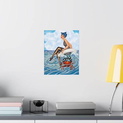 🌊🎀 The Lady Of The Seaside Adventure Matte Vertical Poster – Art Deco Coastal Whimsy