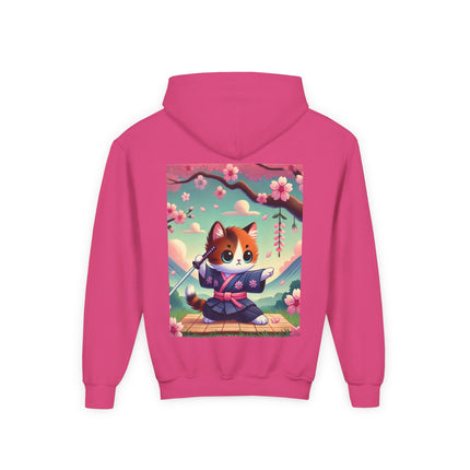 Samurai Kitten Youth Hooded Sweatshirt – Strength, Balance & Playful Courage
