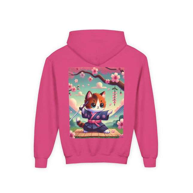 Samurai Kitten Youth Hooded Sweatshirt – Strength, Balance & Playful Courage