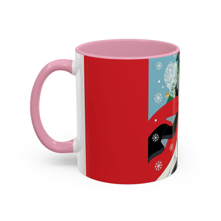❤️ The Lady Of The Crimson Scarf Colorful Mug – Art Deco Christmas Elegance