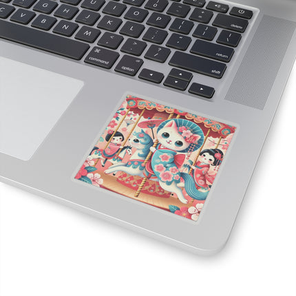 Geisha Kitten's Enchanted Carousel Ride Kiss-Cut Stickers (4 Sizes)