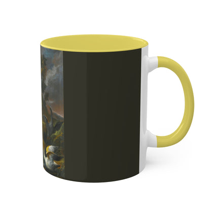 Still Life With Birds Beside An Ornate Fountain by Nicola Casissa Colorful Mugs, 11oz