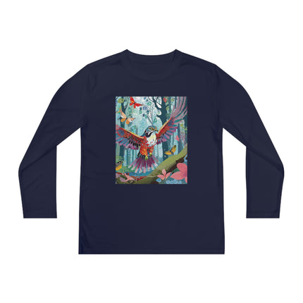 A Colorful Raptor Youth Long Sleeve Competitor Tee – Dino Adventure & Forest Wonder