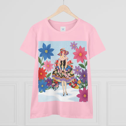 🌸❄️ The Winter Blossom Belle Cotton Tee – Art Deco Floral Fantasy