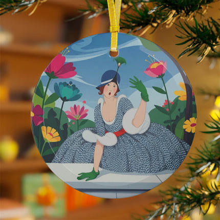 🌸🌿 The Lady Of The Secret Garden Glass Ornament – Art Deco Botanical Elegance