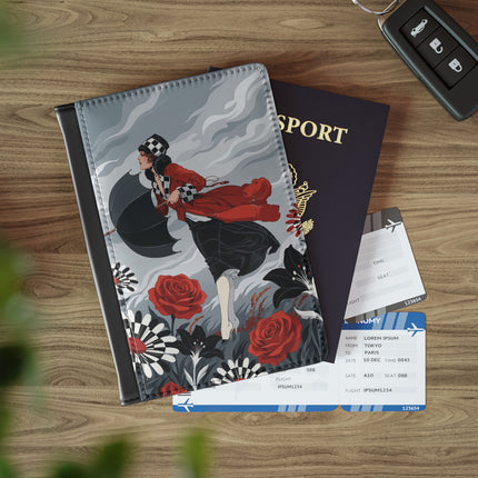🌹☂️ The Lady In The Storm Passport Cover – Art Deco Floral Drama