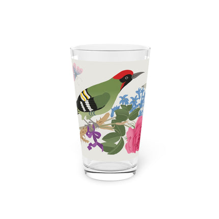 Woodpecker & Rose Pint Glass – Vibrant Spring & Bold Beauty
