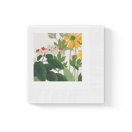 Clerodendrum & Rudbeckia by Tanigami Kônan White Coined Napkins