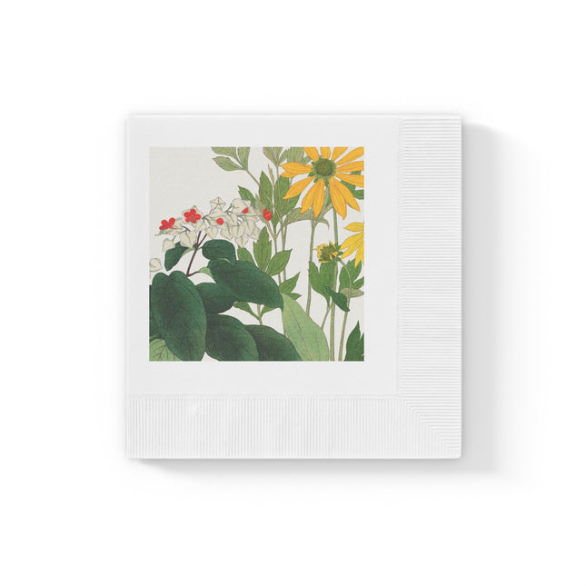 Clerodendrum & Rudbeckia by Tanigami Kônan White Coined Napkins