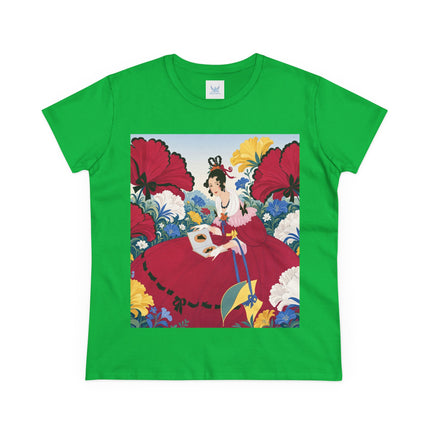 ❤️🌺 The Scarlet Garden Storybook Cotton Tee – Art Deco Floral Elegance