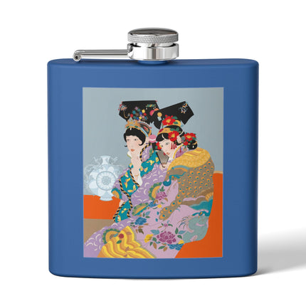 Two Geishas in Peacock Kimonos Flask – Timeless Elegance & Sisterly Grace