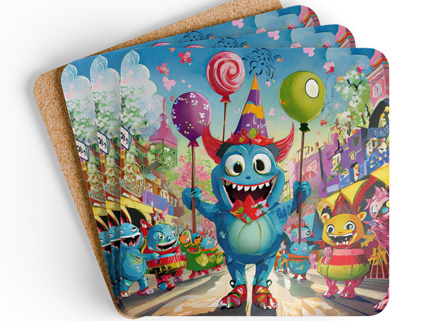 Monster Parade Madness Corkwood Coaster Set