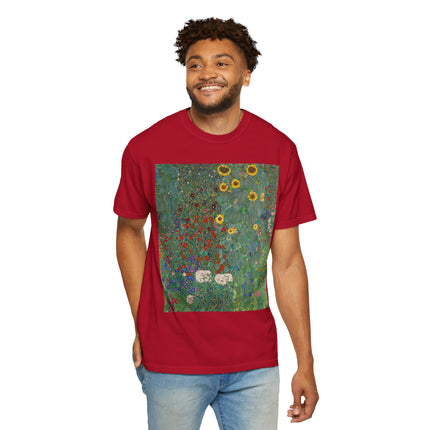 Farm Garden with Sunflowers by Gustav Klimt Unisex Garment-Dyed T-shirt