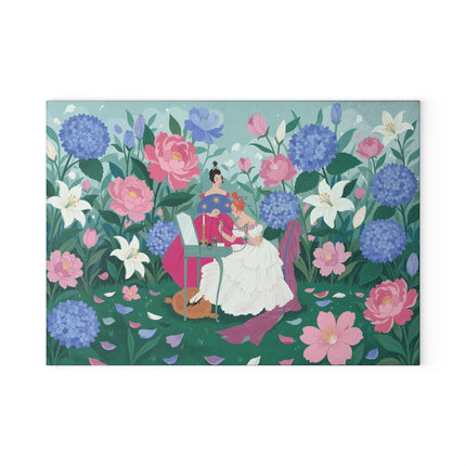 🌸🕯️ The Lady Of The Secret Garden Vanity Glass Cutting Board – Art Deco Floral Elegance