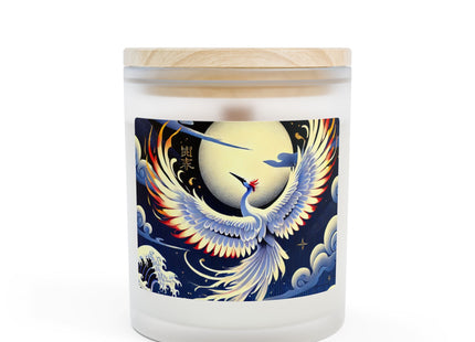 Majestic White Crane Frosted Glass Candle, 11oz