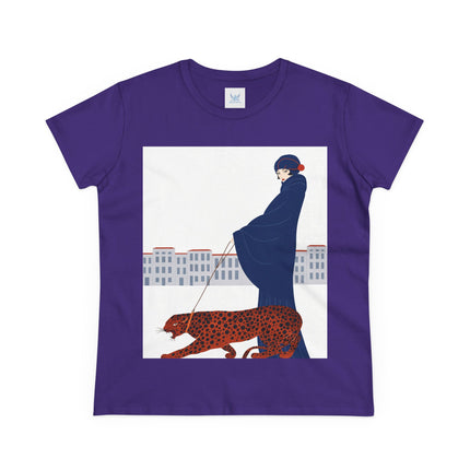 🐆🖤 The Lady With The Leopard Cotton Tee – Art Deco Fashion Illustration