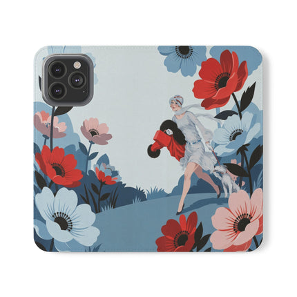 🌺🐕 The Lady Of The Flower Walk Flip Case – Art Deco Garden Stroll