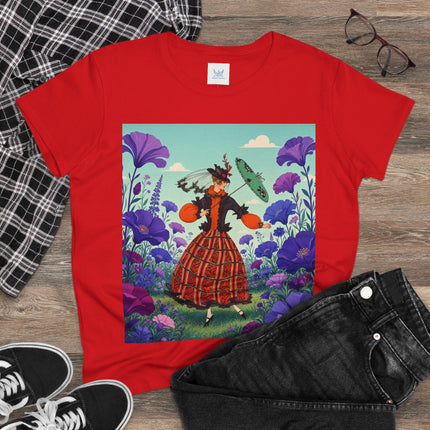 🌺✨ The Enchanted Flower Promenade Cotton Tee – Art Deco Fashion Whimsy