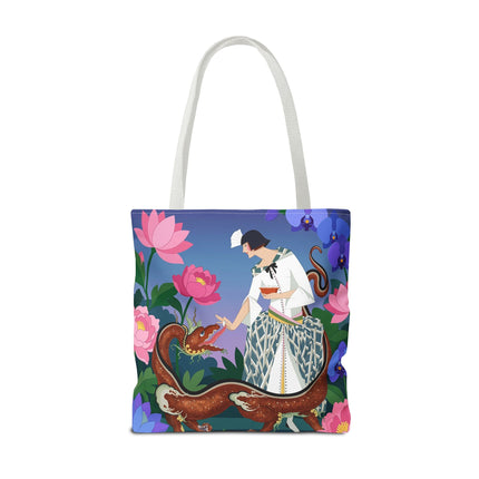 🐉🌸 The Dragon Keeper Tote Bag – Art Deco Floral Fantasy
