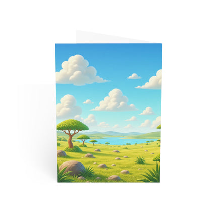 🦒🔭 The Little Giraffe’s Great Safari Greeting Card – Whimsical Animal Adventure