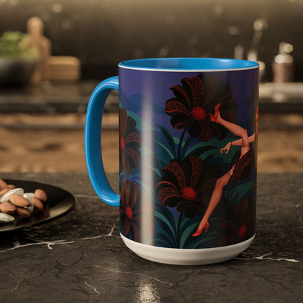 🖤🌺 The Midnight Floral Acrobat Colorful Mug – Art Deco Fashion Whimsy