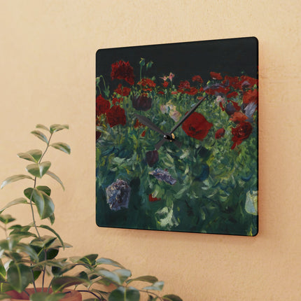 Poppies (A Study of Poppies for Carnation, Lily, Lily, Rose) by John Singer Sargent Acrylic Wall Clock, Round and Square