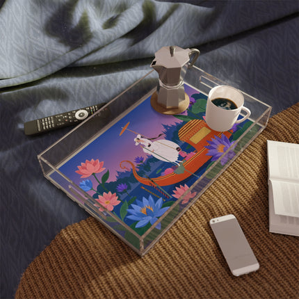 🪷🛶 The Lady Of The Lotus Lake Acrylic Serving Tray – Art Deco Garden Voyage