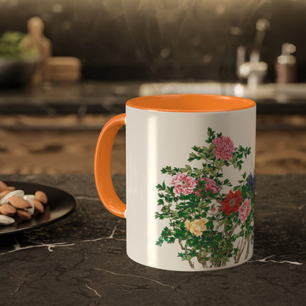 Peonies and Birds by Okamoto Shuki Colorful Mugs, 11oz