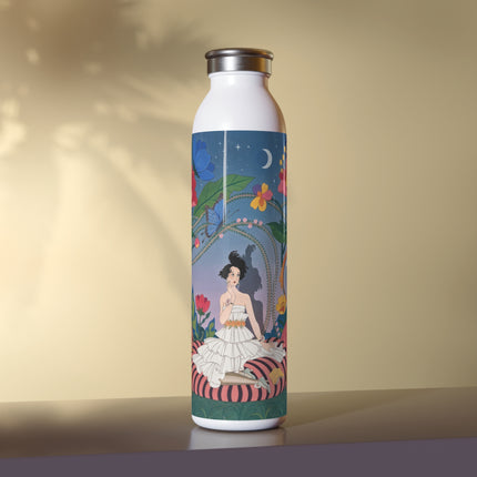 🪞🌸 The Lady In Her Curious Apartment Slim Water Bottle – Art Deco Fashion Whimsy