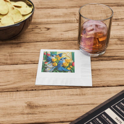 Blue Jays in a Spring Garden White Coined Napkins
