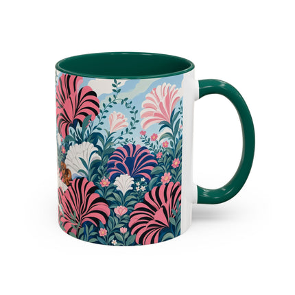 🌸🦋 The Enchanted Pink Blossom Retreat Colorful Mug – Art Deco Floral Whimsy