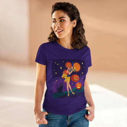 🎃🕯️ Moonlit Pumpkin Masquerade Cotton Tee – Whimsical Halloween Charm