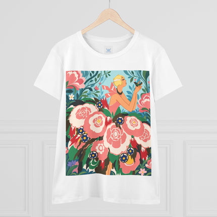 🌸🐦 The Girl Of The Little Birds Cotton Tee – Art Deco Floral Whimsy