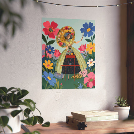 🌸🪞 The Lady Of The Flower Parasol Matte Vertical Poster – Art Deco Garden Whimsy