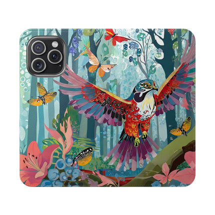 🦖🦋 Colorful Raptor Flip Case – Butterfly Wonder & Forest Adventure
