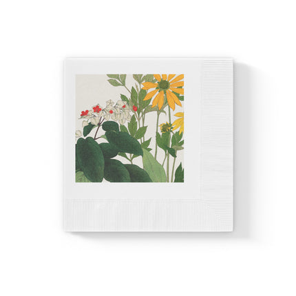 Clerodendrum & Rudbeckia by Tanigami Kônan White Coined Napkins