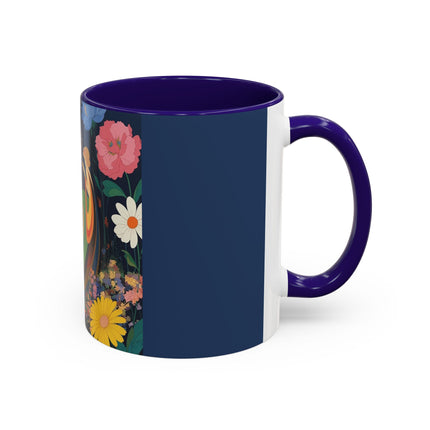 The Lady And The Crimson Moonbird Colorful Mugs – Art Deco Whimsical Garden Elegance