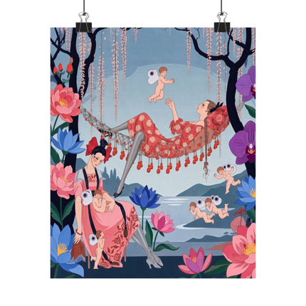 🪽🪷 The Garden Of Little Cupids Matte Vertical Poster – Art Deco Botanical Fantasy