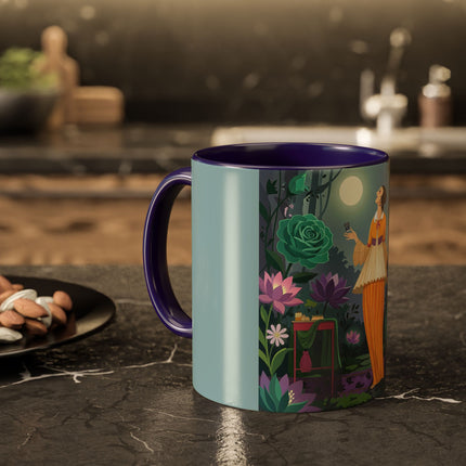 The Lady Of The Moonlit Garden Colorful Mugs – Art Deco Botanical Serenity