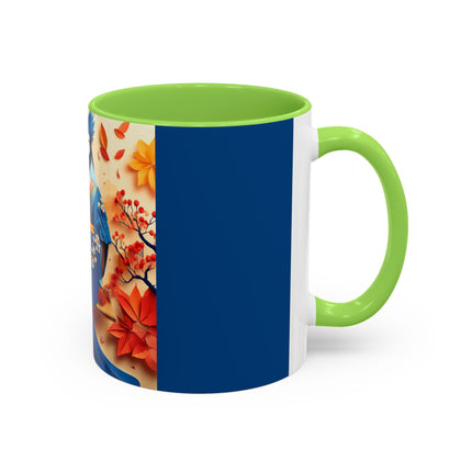 Blue Jay at an Autumn Tea Ceremony Colorful Mugs (11oz, 15oz)
