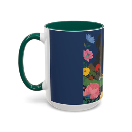 The Lady And The Crimson Moonbird Colorful Mugs – Art Deco Whimsical Garden Elegance