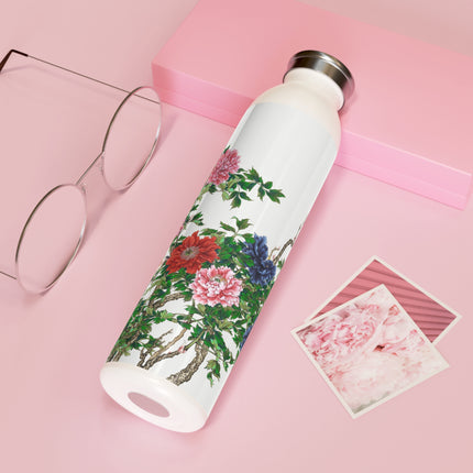 Peonies and Birds by Okamoto Shuki Slim Water Bottle