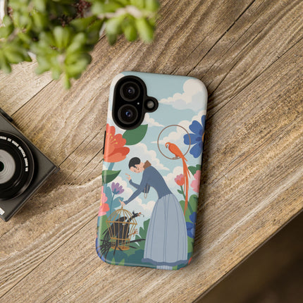 🦜🌺 The Lady Of The Garden Aviary Phone Case – Art Deco Floral Whimsy