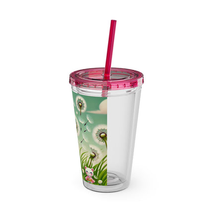 Geisha Kitten and the Dandelion Wish Sunsplash Tumbler with Straw, 16oz