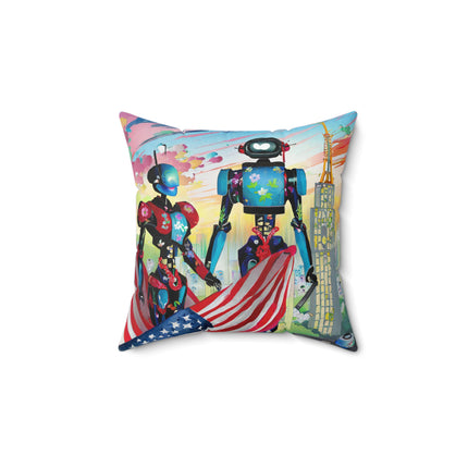 High Fashion Cyberpunk CIA Robots Spun Polyester Square Pillow