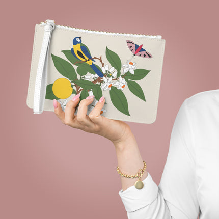 Blue Tit & Butterfly Clutch Bag – Elegant Charm & Springtime Grace