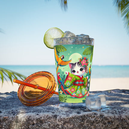 Parrot Dance of the Geisha Kitten Sunsplash Tumbler with Straw, 16oz