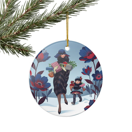 🎁🌺 The Christmas Gift Garden Stroll Ceramic Ornament – Art Deco Holiday Fantasy