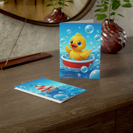 🦆⛵ The Little Duck’s Bubble Boat Greeting Card – Whimsical Animal Adventure