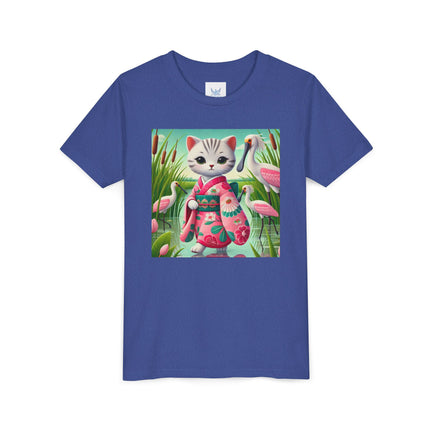 Geisha Kitten Strolls Among the Spoonbills Youth Short Sleeve Tee